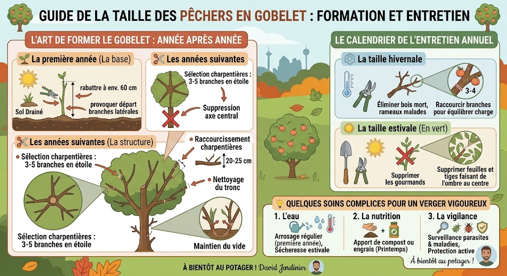 Taille du pêcher en gobolet