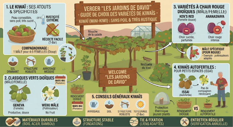 Guide visuel du choix des variétés de kiwaïs au verger Les jardins de David