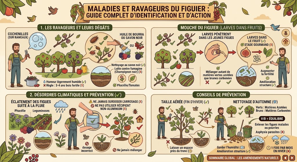 Infographie récapitulative sur les maladies et les ravageurs de la figue