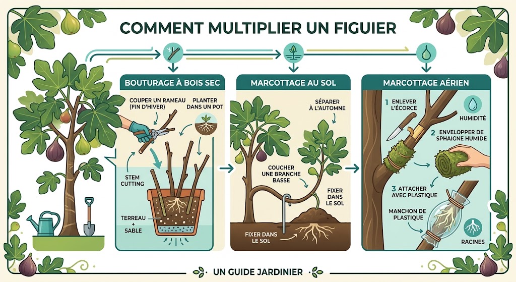 Infographie récapitulative sur les méthodes de multiplication du figuier