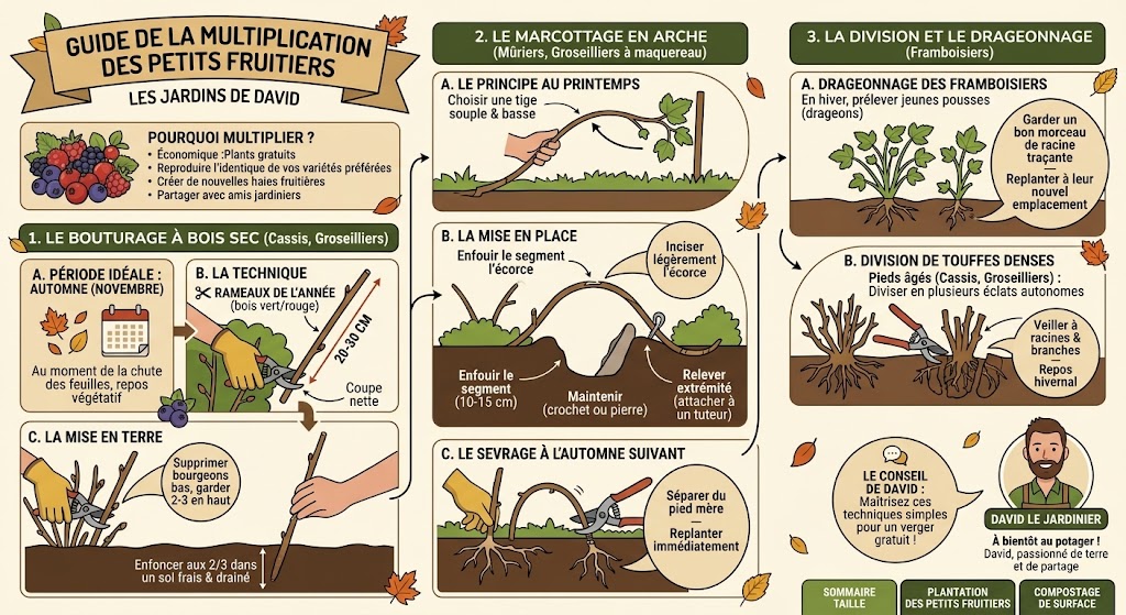 Infographie récapitulative de la multiplication des petits fruitiers