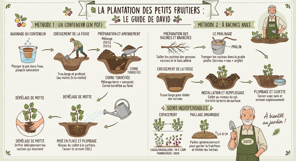 Plantation des petits fruitiers au jardin : à racines nues ou en pots