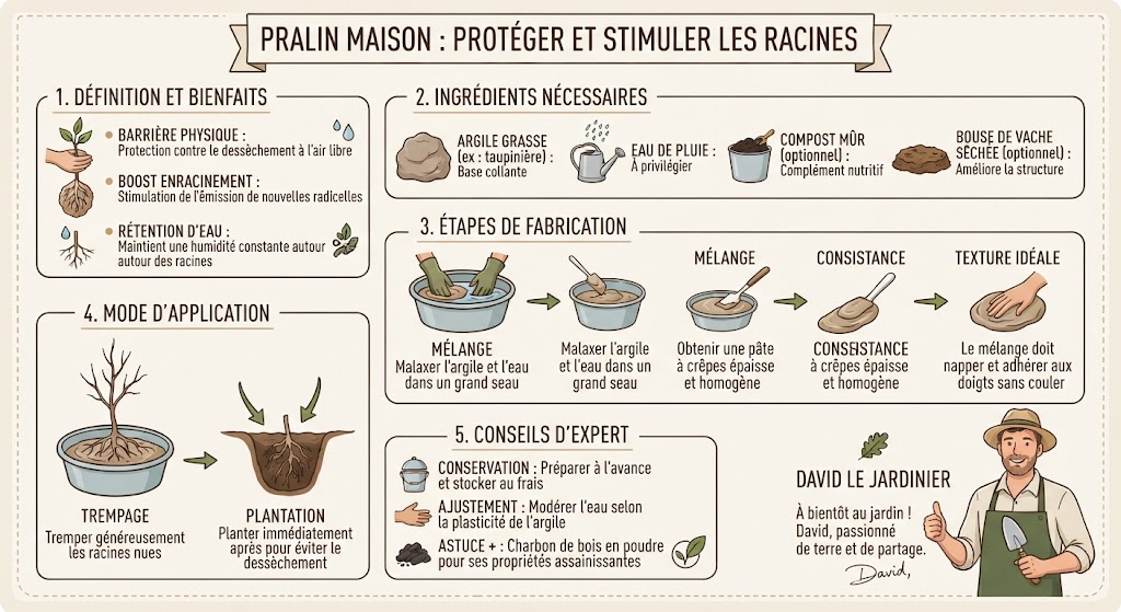 Résumé en image de la fabrication du pralin maison